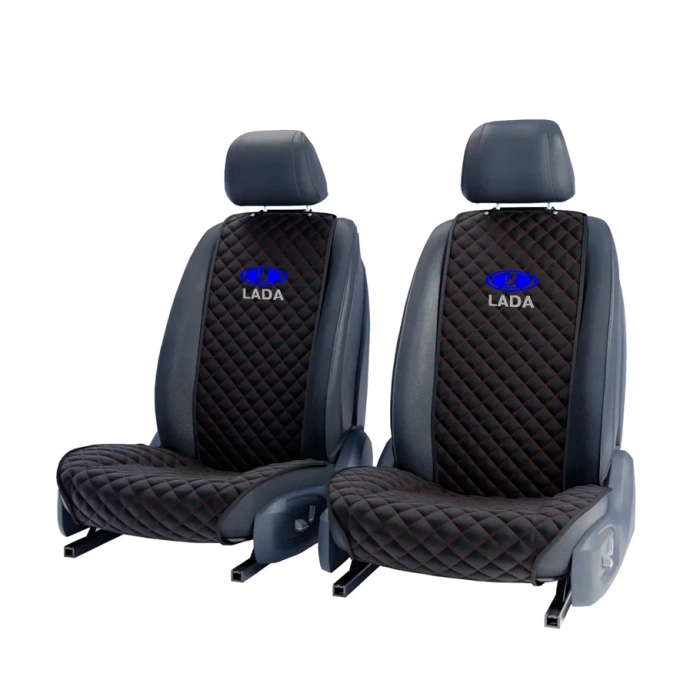 Накидки на сидения Комплект передних черно-красных накидок с вышивкой Lada