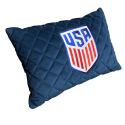 Подушка из алькантары темно-синяя с вышивкой 